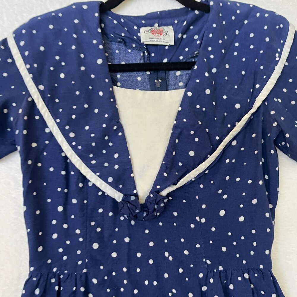 Lanz Originals Navy White Polka Dot Short A-Line Dress Size S Sailor Retro - Picture 4 of 9